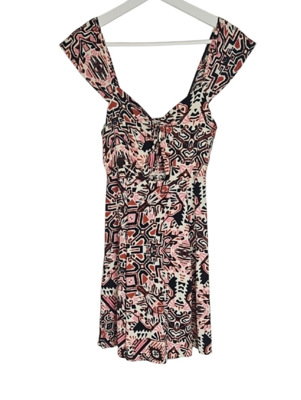 Women's XS Dress Southwestern Style Front Cutout Mini Dress Orange Black Pink
